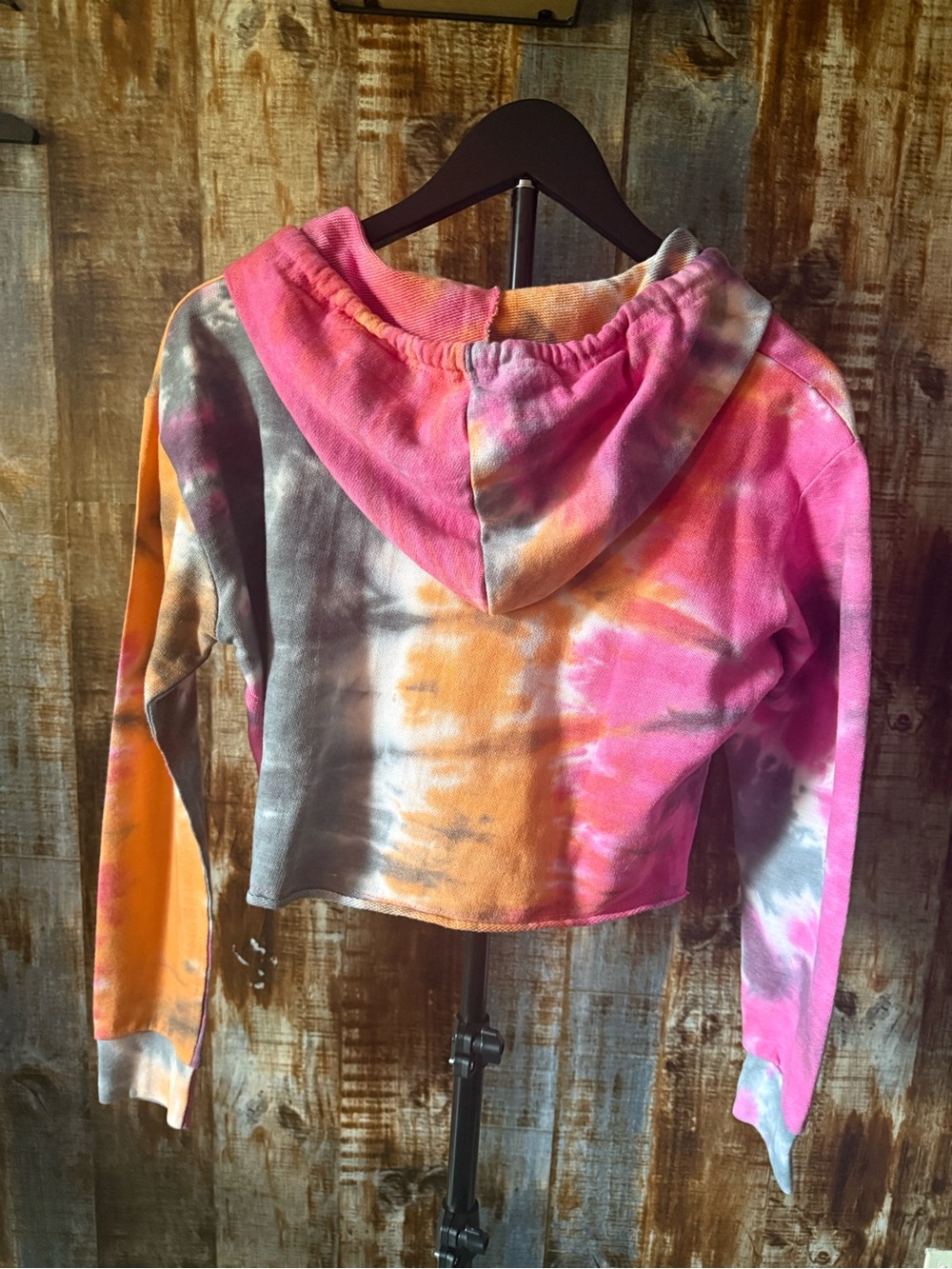 Great Smoky Mountains Awesome Concept Tie Dye Crop Zip Hoodie Large Pink - Picture 4 of 6